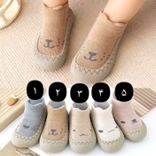 تصویر کفش جورابی نوزادی بچه گانه زیر سیلیکونی رنگ نود کرم قهوه ای مارک دار خارجی - کد۵ / ۱۲/۶ سانت Baby_sock