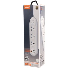 تصویر چند راهی 3 خانه برق ارت دار الدینیو SC-16Q با کابل 2 متری + شارژر USB Ldnio SC-16Q Smart Electricity Adapter 2m With 4 USB Port