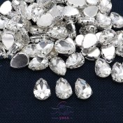 تصویر نگین دوختنی اشکی شیشه ای پایه دار نقره ای 13 * 18 میل (عددی) 