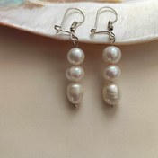 تصویر گوشواره مروارید پرورشی سفید رنگ با پایه گوشواره نقره 925عیار 