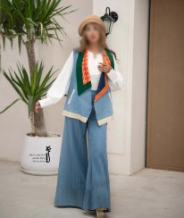 تصویر ست وست و شلوار زنانه جین گره استایل مدل نیلگون 