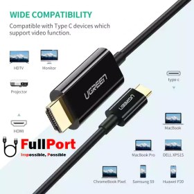 تصویر کابل تبدیل USB-C به HDMI یوگرین MM121 مدل 30841 طول 1.5 متر ا UGREEN MM121 30841 USB-C to HDMI Cable 1.5m UGREEN MM121 30841 USB-C to HDMI Cable 1.5m