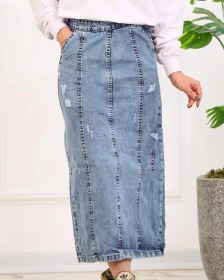 تصویر دامن بلند جین زنانه آبی روشن 1210 