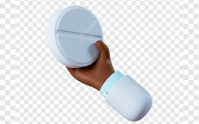 تصویر آیکون قرص 3 بعدی در دست – Cartoon hand holding white pill 