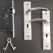 تصویر مجموعه قفل کلیدی و دستگیره درب چوبی خالدار کروم مخصوص درب اتاق چوبی لنا 