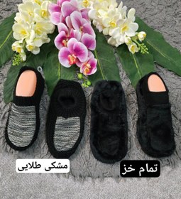 تصویر پاپوش بافت - مشکی طلایی 