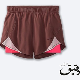 تصویر شلوارک ورزشی زنانه کشاله دار بروکس Brooks Chaser 5″ 2-in-1 Short قهوه ای BROOKS WOMEN RUN WITHIN