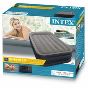 تصویر تخت بادی جدید بالش دار دو رنگ اینتکس intex 64132 np