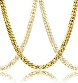 تصویر گردنبند زنجیره ای کوبایی طلا برای مردان Real Solid 18k Plated + Luxury Gift Case 