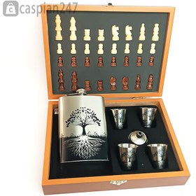تصویر ست هیپ فلاسک (قمقمه جیبی) 4 شات شطرنج دار درخت زندگی 