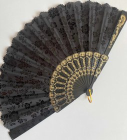 تصویر بادبزن مشکی پارچه ای - پروانه 