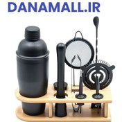 تصویر ست بار سرد 10 تیکه مشکی مات با پایه چوبیBartender kit 