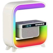 تصویر چراغ خواب و اسپیکر بلوتوثی و شارژر وایرلس LED مدل XM-G3 رنگ سفید 