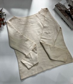 تصویر بافت میکس زنانه گرم بالا وارداتی - کرم یقه قایقی / Xl 