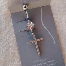 تصویر پیرسینگ ناف صلیب طرح آویزی 