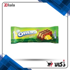 تصویر کیک لایه ای اسفنجی بیس اورنو با طعم موز با روکش کاکائویی آدرین مدل - وزن 50 گرم 