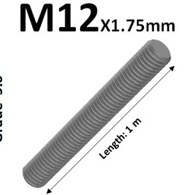 تصویر پیچ متری قطر 12 آهنی گرید 5.6 Metric M12x1.75 class 5.6