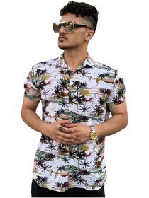 تصویر پیراهن هاوایی سفید مشکی طرح دار - سفیدنخل دار / XXL ا Patterned Hawaiian shirt Patterned Hawaiian shirt