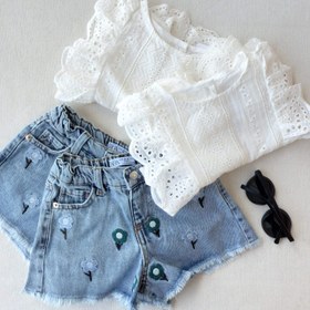 تصویر شلوارک جین گل 