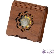 تصویر جعبه زعفران چوبی مدل الماس با ظرف خاتم 3 گرمی 