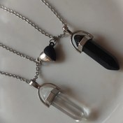 تصویر ست گردنبند منشوری دوستی با آویز قلب مگنتی رنگ نقره ای 