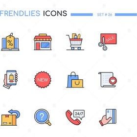 تصویر دانلود فایل لایه باز مجموعه آیکون های سبک طراحی خط مدرن فروشگاه 