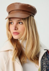 تصویر کلاه زنانه چرم مصنوعی شتری برند Trend Alaçatı Stili کد 1607594862 