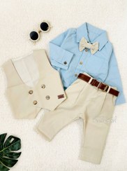 تصویر ست جلیقه شلوار پسرانه مدل راوین شیکسون سایز ۸ سال کرمی/آبی 