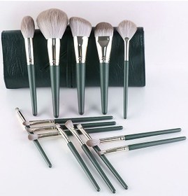 تصویر ست برس آرایشی مدل G1 رنگ سبز 14 عددی به همراه کیف متفرقه Brush Set G1 14Pcs With Bag