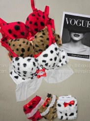 تصویر ست سوتین و شورت پشمالو طرح پلنگی 