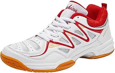 تصویر Men&#39;s Badminton Shoe, Indoor Court Sports Trainers Comfortable Breathable Volleyball Shoe,Red,44 EU 