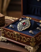 تصویر گردنبند نقره قلمزنی سنگ یاقوت قرمز آبکاری طلا (فروش فقط نقدی)