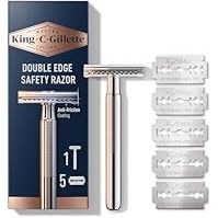 تصویر ریش تراش ایمنی King C. Gillette با دسته کروم و 5 تیغه دو لبه ایمن با روکش پلاتین King C. Gillette Safety Razor with Chrome Plated Handle and 5 Platinum Coated Double Edge Safety Razor Blade Refills