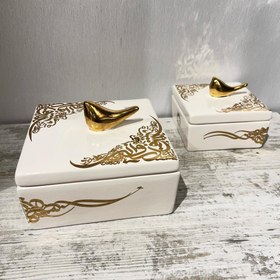 تصویر شکلات خوری مربع لیبل طلا سرامیکی دستساز 