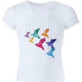 تصویر تی شرت زنانه گالری واو طرح پرندگان اوریگامی کد CT20205 