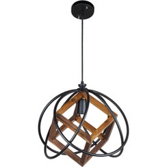 تصویر لوستر چشمه نور مدل 2218/1 با کاسه چوبی تک شعله 