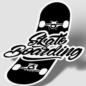 تصویر استیکر اسکیت بورد سیاه سفید Skateboarding 