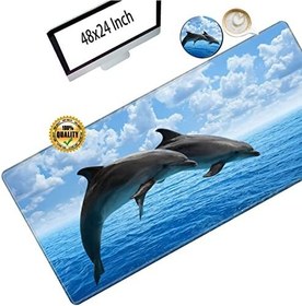 تصویر Large Mouse Pad with Dolphins Desk Mat Pad 48x24 Inch XXXL Extra Large Desk Mats with a Cute Coaster Non-Slip Rubber Gaming Mouse Pad for Office Home Laptop 