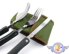 تصویر قاشق چنگال چاقو استیل تاشو stainless steel foldable camping spoon fork knife