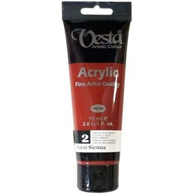 تصویر رنگ اکریلیک وستا 75 میل کد 2 عنابی Vesta acrylic 75 ml, code 2, Burnt Sienna