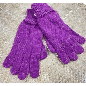 تصویر دستکش طرح مدل رگه های طلایی مدل پنج انگشتی بنفش رنگ - فری سایز 