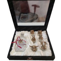 تصویر ست شات کله حیوانات با بطری آرت کن / مدل جعبه جیر مشکی 6 با بطری 