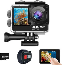 تصویر دوربین طرح GO PRO 4K ULTRA HD Action Camera 4K 60FPS,WiFi Sports Camera with Touch Screen,24 MP HD Underwater Camera,EIS 170 ° Ultra Wide Angle, 98FT Waterproof Underwater Camera(Remote Control/32G SD Card/Accessory Kit)