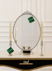 تصویر ست آینه و شمعدان نقره آنتیک مدل مارکیز عیار ۹۲۵ با تاج حکاکی‌دار - شمعدان 