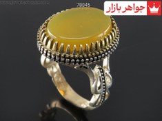 تصویر انگشتر نقره عقیق زرد تاج برنجی شیک مردانه [شرف الشمس] - کد 78045 
