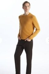 تصویر پلیور کشباف ال سی وایکیکی مردانه یقه گرد خردلی LCWAIKIKI Basic Men's Knitwear Sweater W40014Z8 