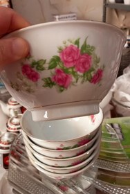 تصویر کاسه چینی گل سرخی قدیمی 