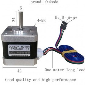 تصویر استپ موتور نما 17 دو فاز 1.8 درجه 4kg.cm کد 17HS4401 جریان 1.7 آمپر 17HS4401 NEMA 17 2phase 4kg.cm Torque Stepper motor 1.7A