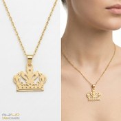 تصویر گردنبند نقره آب طلا طرح تاج زنانه 