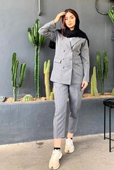 تصویر کت و شلوار دیپلمات 6 دکمه پارچه دیپلمات طوسی کد(7134) 6-button diplomat suit, navy gray diplomat fabric